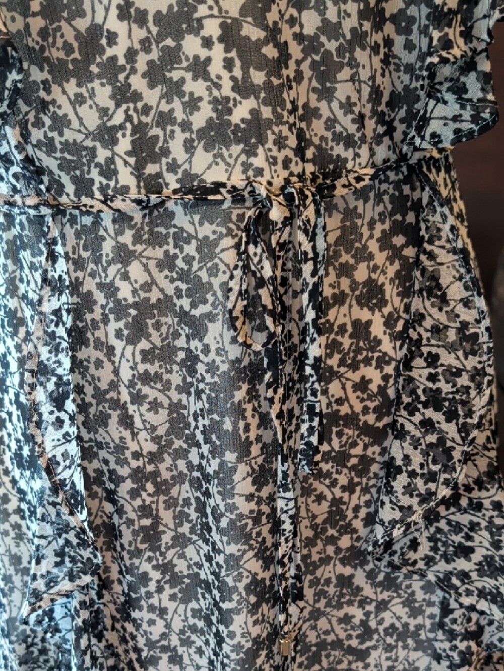 Tommy Hilfiger Black and White Floral Ruffle Midi Dress - Picture 2 of 7